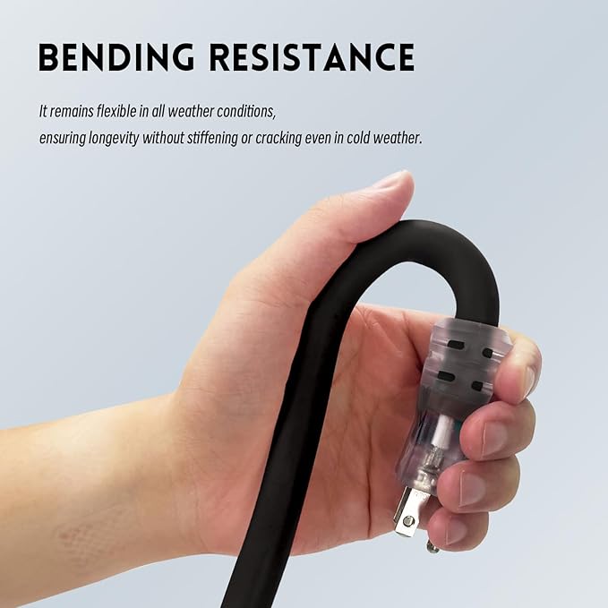 10 Gauge Heavy Duty Outdoor Extension Cord 50 FT, Waterproof Exterior Extension Cable with Lighted, 3 Prong Appliance Power Cord Outside, SJTW, 125 VAC, 15 Amp, 1875 Watts, Black