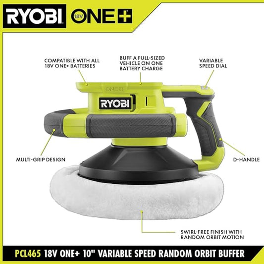 RYOBI ONEAND 18V Cordless 10 in. Variable Speed Random Orbit Buffer Tool ONLY PCL465B