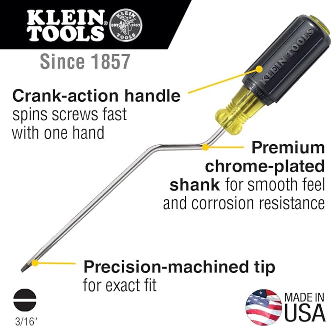 Klein Tools 670-6 Screwdriver, Made in USA, 3/16-Inch Cabinet Tip, Rapi-Driv, 6-Inch Shank