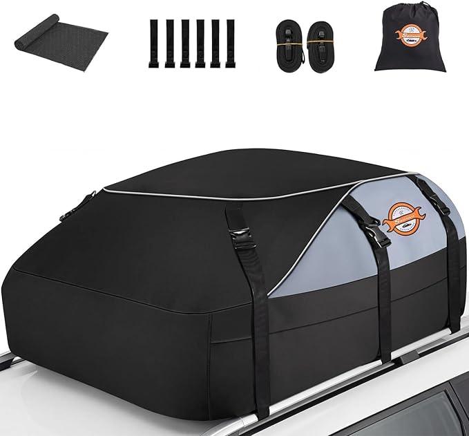 Sailnovo Car Rooftop Cargo Carrier Roof Bag 20 Cubic Feet Waterproof Car Top Carrier, Fits Most Vehicle with/Without Rack, Include Anti-Slip Mat,6 Reinforced Straps,6 Door Hooks
