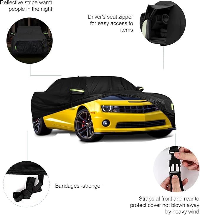 Waterproof Car Cover for Chevrolet Camaro 2010-2022 210T Outdoor Full Car Cover All Weather, 6 Layers Door for Snow Rain Dust