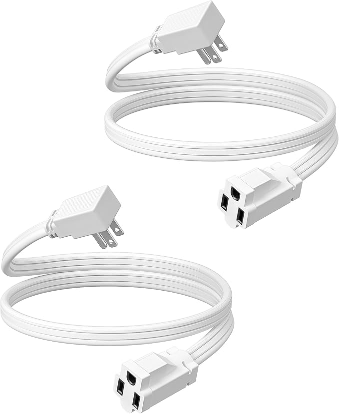 DEWENWILS 3FT Extension Cord with 3-Prong Flat Plug, 15A/1875W 14/3 SPT-3 Flat Wire, Space Saving for Home Office Appliances & Electronics, ETL Listed, 2 Pack, White