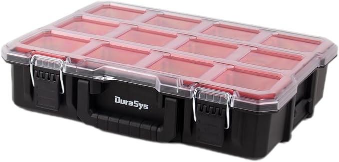 Tools Organizer, Small Parts Storage Toolbox, 17.3 * 14 * 4.2" Durable Hardware Deep Box Storage, with Removable Inner Cups