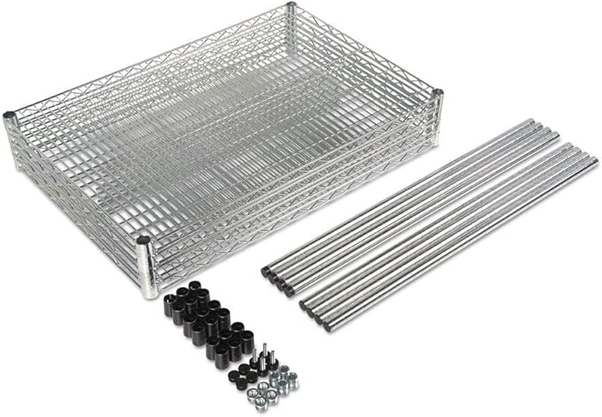 Alera ALE Industrial Heavy-Duty Wire Shelving Starter Kit, 4-Shelf, 48w x 24d x 72h, Silver