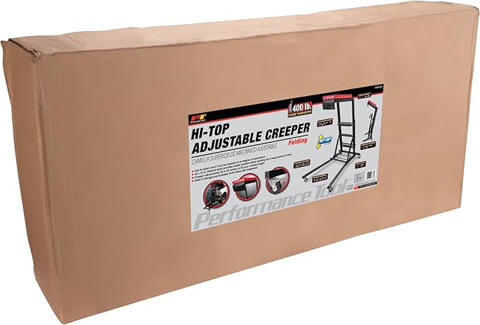 Performance Tool W85038 High Top Adjustable Creeper to Work On Vehicles, Black/Red, 45-66-inch Height