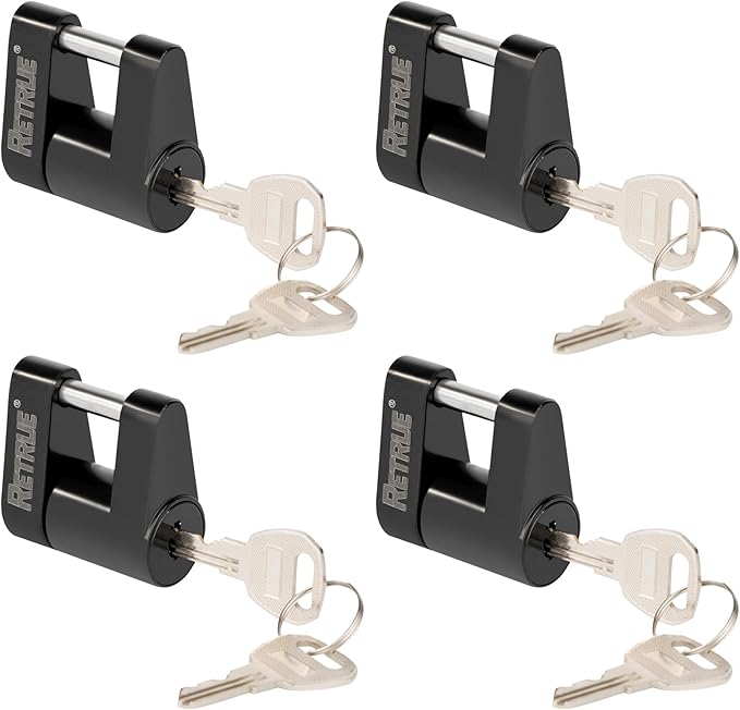 RETRUE Trailer Tongue Coupler Lock, Trailer Hitch Lock,Dia 1/4 Inch, 3/4 Inch Span for Tow Boat RV Truck Car's Coupler (Pack of 4, Black)