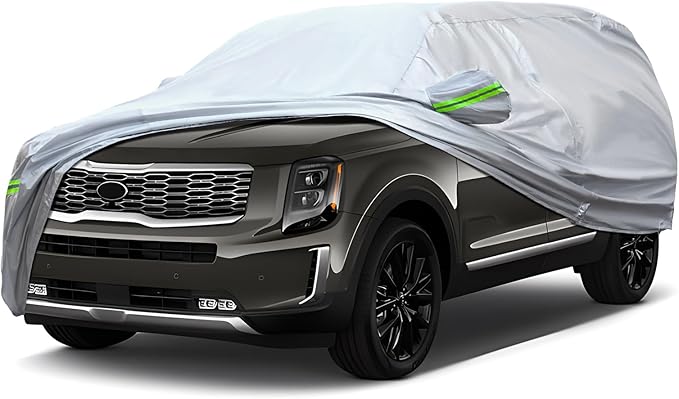 Full Car Cover Universal 6 Layers Outdoor Thicked All Weather Cover, Sunshield, Waterproof, Snow Proof, UV Proof, Scratch Proof, Bird Droppings, 6 Reflective Strips, Fits SUVs up 191"-200"