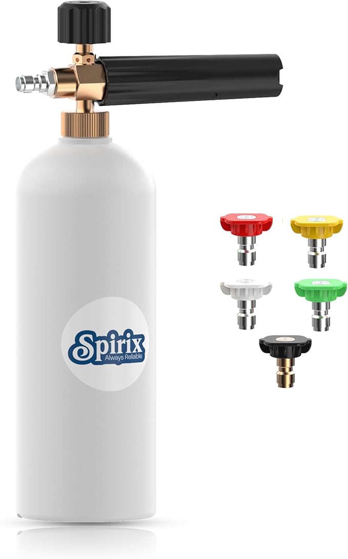 Foam Cannon for Pressure Washer – Adjustable Snow Foam, Car Wash Foam Cannon & Soap Cannon Attachment with 1/4" Quick Connector, 1L Bottle, 5 Switchable Nozzles