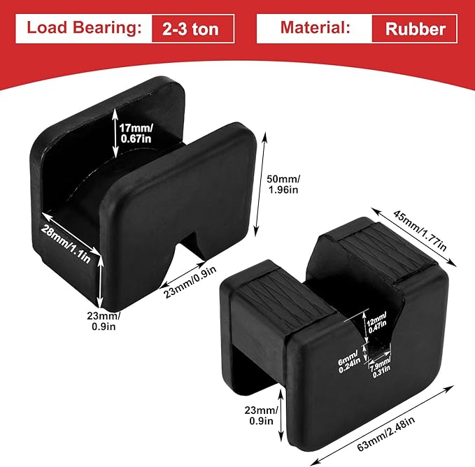 Toolly 4 Pack Jack Pad Adapter for Jack Stand, 2-3 Ton Universal Heavy Duty Rubber Slotted Frame Rail Pinch welds Protector Set