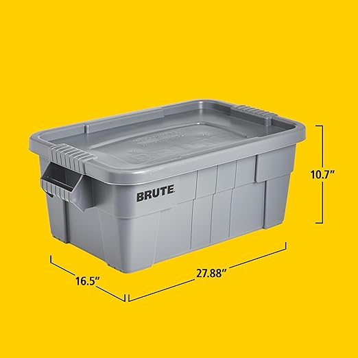 Rubbermaid Commercial Products BRUTE Tote Storage Container with Lid, 14-Gallon-included, Rugged/Reusable Boxes for Moving/Storing in Garage/Basement/Attic/Jobsite/Truck/Camping, Gray
