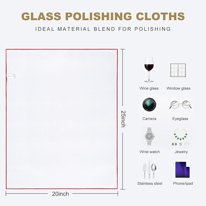 SINLAND Microfiber Glass Polishing Cloths Large Size Thick Lintless Drying Towels for Wine Glasses Stemware Dishes Stainless Appliances 20 Inch X 25 Inch Pack of 2 White