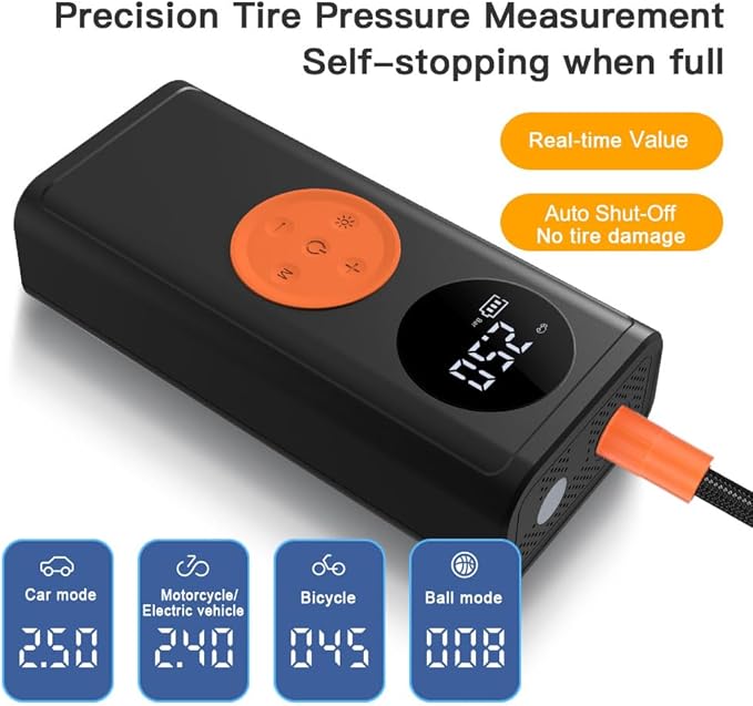 Tire Inflator Portable Air Compressor-150PSI Cordless Air Pump with Digital Tire Pressure Gauge,LCD Display & LED Light,for Car,Bike,Motorcycle, E-Bike,Ball