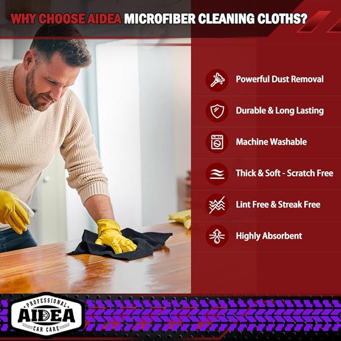 AIDEA Microfiber Cleaning Cloth for Car-12PK, Microfiber Towels for Cars-2PK, Professional Car Drying Towel