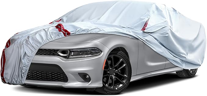 Waterproof Car Covers Replace for 2006-2025 Dodge Charger/Chrysler 300 300C, 6 Layers All Weather Car Cover with Zipper Door & 18 Ponit Windproof Bands for Snow Rain Dust Hail Protection