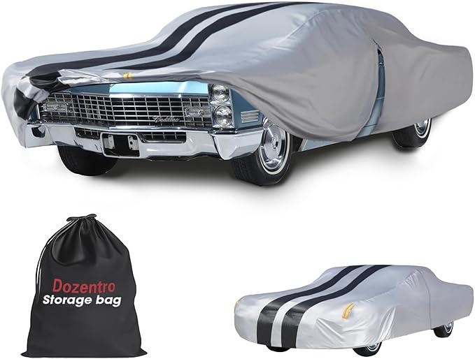 Multi-Layer Sedan Car Cover Custom Fit for Cadillac DeVille(1960-1980), 100% Waterproof All Weather for Automobiles, Gift with Towel, Heavy Duty Car Covers for Rain Sun UV Protection with Door Zipper.