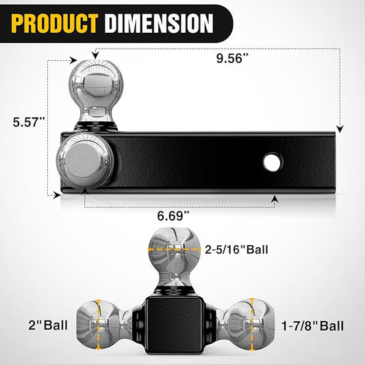 Nilight Multi-Ball Trailer Hitch Ball Mount, 1-7/8, 2, 2-5/16-Inch Balls, Triple Ball Mount fits 2-1/2-Inch Hitch Receiver, Chrome Plating
