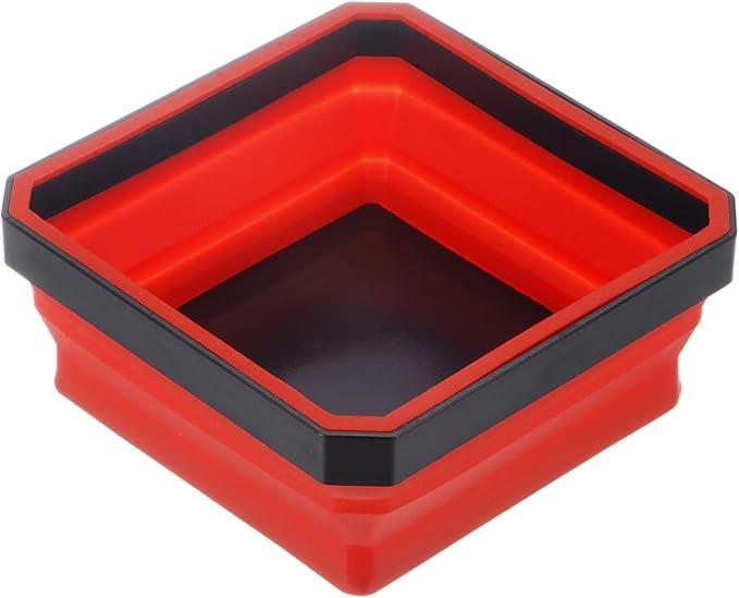 HARFINGTON Collapsible Magnetic Parts Tray Foldable Tool Trays Square Small Metal Parts Organiser for Fixing Screw Bolts Nuts Washers Pins, Red