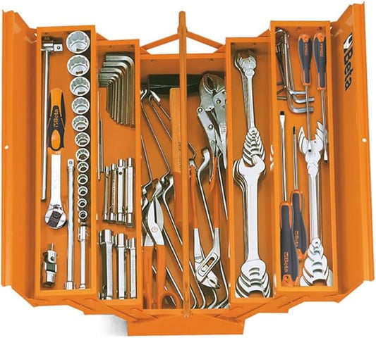Beta C20 5-Section Cantilever Metal Tool Box | Heavy-Duty Steel Construction, Lockable, 18” Portable Tool Storage with Fold-Down Handle | Orange, 55 lb Capacity