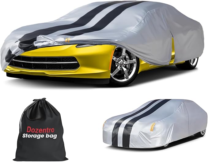 Multi-Layer Car Cover Custom Fit for Chevy Corvette C4/C5/C6/C7(1980-2026), 100% Waterproof All Weather for Automobiles, Gift with Towel, Heavy Duty Car Covers for Rain Sun UV Protection with Zipper.