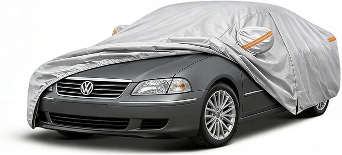 Car Cover Custom Fit for VW Passat,Chevy Malibu,Kia K5 /Optima, 6 Layer Heavy Duty Waterproof All Weather Car Tarp Outdoor Protection with Cotton Lining