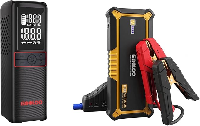 GOOLOO GT160 Tire Inflator Portable Air Compressor for Car Motorcycle Bike Ball & GP4000 Car Battery Charger Jump Starter for 12 Volt Automotive Batteries