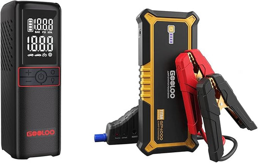 GOOLOO GT160 Tire Inflator Portable Air Compressor for Car Motorcycle Bike Ball & GP4000 Car Battery Charger Jump Starter for 12 Volt Automotive Batteries