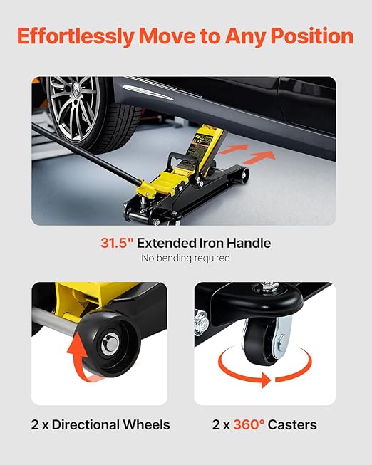 VEVOR 2.5 Ton Low Profile, Heavy-Duty Steel Racing Floor Jack with Single Piston Lift Pump, Lifting Range 3.35"-14.96"