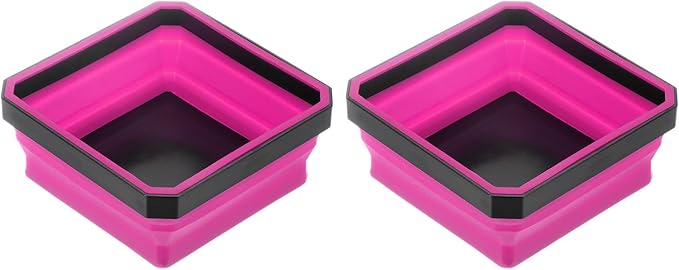 HARFINGTON 2Pcs Collapsible Magnetic Parts Tray Foldable Tool Trays Square Small Metal Parts Organiser for Fixing Screw Bolts Nuts Washers Pins, Rose Red