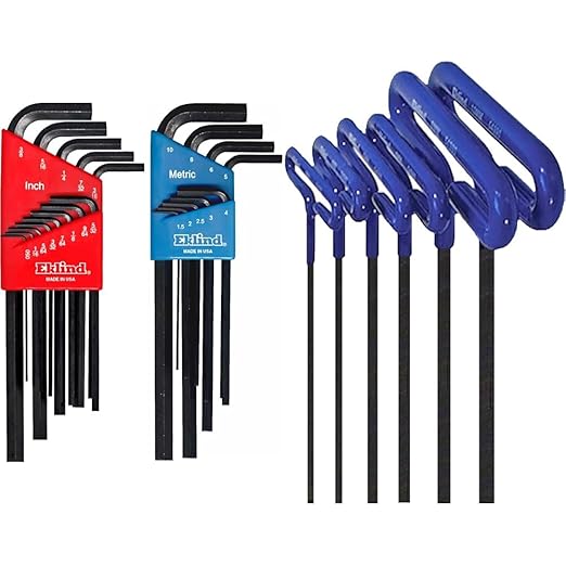 EKLIND 10222 Hex L-Key Combo- Long Inch/MM (2 sets 22pc) & 55166 Cushion Grip Hex T-Key - 6pc set Metric MM sizes 2-6 (6In shaft)