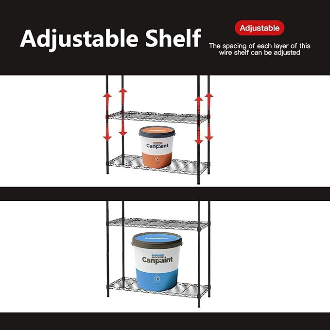 5 Tier Wire Shelving Unit 72"x36"x14"Storage Shelves Metal Wire Shelf Storage Rack Adjustable Commercial Organizer Heavy Duty Layer Unit for Restaurant Garage Pantry Kitchen Office (Black)