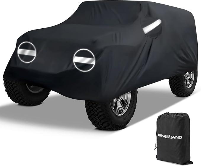 NEVERLAND Car Covers for Jeep Wrangler 2 Door Waterproof Car Covers, All Weather Protection Jeep Sun Rain Protection for Wrangler 2 Door Fits JK JL 2007-2025 Outdoor Covers Black