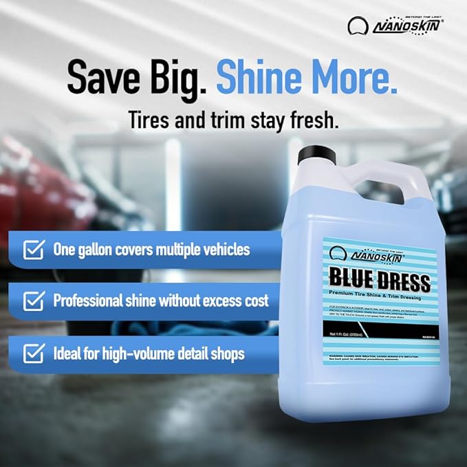 Nanoskin BLUE DRESS Premium Dressing 16 Oz. - Sprayable Interior & Exterior Dressing for Car Detailing | Works on Tire, Vinyl, Rubber, Plastic & Trim | Safe for Cars, Trucks, Motorcycles, RVs & More