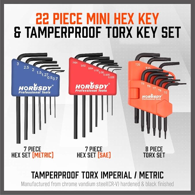 SEDY 22 Piece Mini Hex Key Allen Wrench Set - Hex/Torx, Metric/SAE (3-IN-ONE, Cr-V)