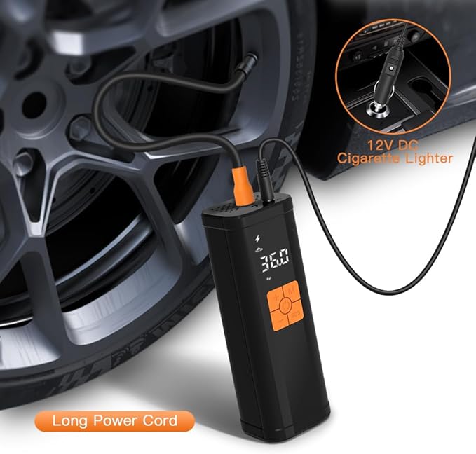 Tire Inflator Portable Air Compressor -150PSI Fast Inflation with Digital Tire Pressure Gauge, Accurate Dual LCD Display & LED Light, for Car/Motorcycle/E-Bike/Ball-One Click Smart Air Pump