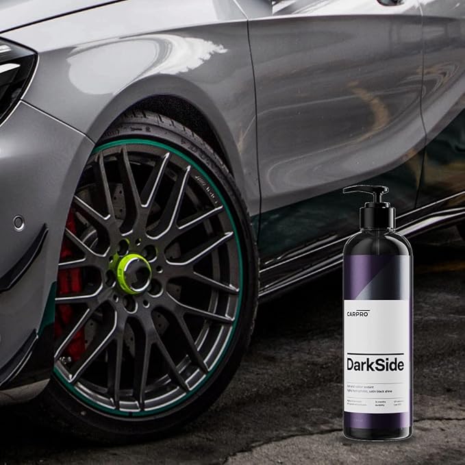 CARPRO DarkSide - Tire & Rubber Sealant, Hydrophobic & Self-Cleaning, Satin Black Shine, UV Protection, Revives Dull Faded Rubber, Ready to Use - Liter (34oz)