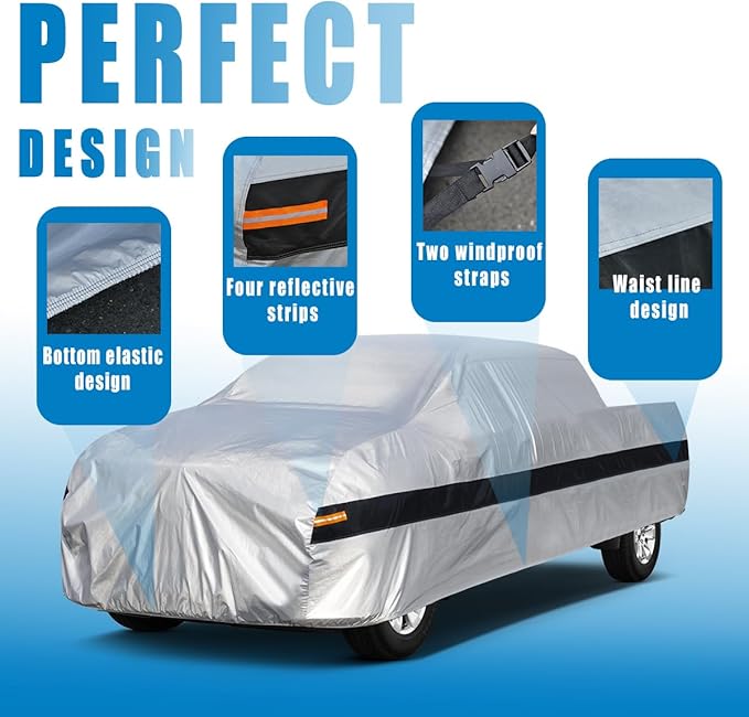 10 Layers Truck Cover Waterproof All Weather. Pickup Truck Cover Rain Snow UV Dust Protection. Length: 230-242 inches, Universal Fit for Ford F150 Chevy Silverado Dodge Ram 1500.