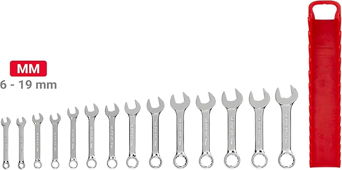 TEKTON Stubby Combination Wrench Set with Holder, 14-Piece (6-19 mm) | WCB92402