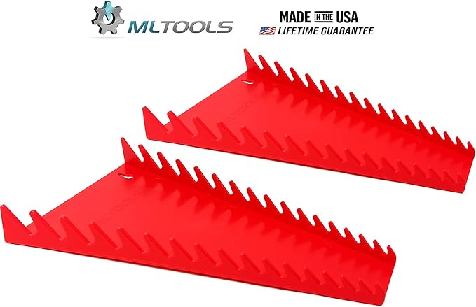 MLTOOLS 16-Tool Standard Wrench Organizer - Low-Profile V-Shape Wrench Holder, Fuel & Solvent Resilient - In-Drawer Wrench Tray For Garage, Workshop - Made in USA Red x 2