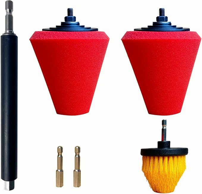 Drill Bit Cone Polisher, Metal Polishing Tool, Car Wheel Polishing Sponge, Polishing Pad, Polishing Ball, with Hand-Held Extension Bracket, Suitable for Hand Drill（with Screw Nut）