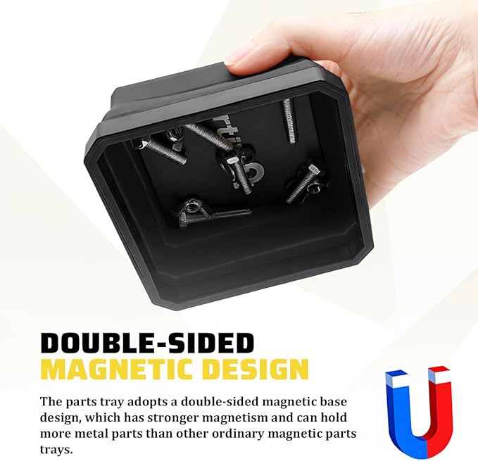 Collapsible Magnetic Car Parts Tray, Foldable Silicone Tool Tray with Magnetic Base, Double-Side Magnet Bowl for Auto Bolts, Screws, Nuts, Small Metal Parts, Universal Fit (Black)