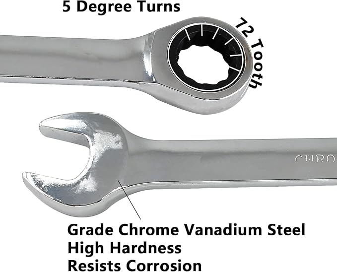 2 Pcs 13mm Ratchet Wrench Metric Ratcheting Wrench Set with 5° Movement and Hardened & 72 Teeth for Projects Metric Tight Spaces