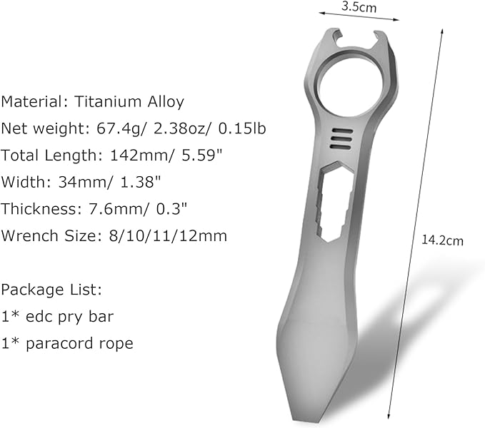 Titanium EDC Pry Bar Multi Tool Bottle Opener Nail Puller Crowbar Wrench Screwdriver Compact Size EDC Multi Tool