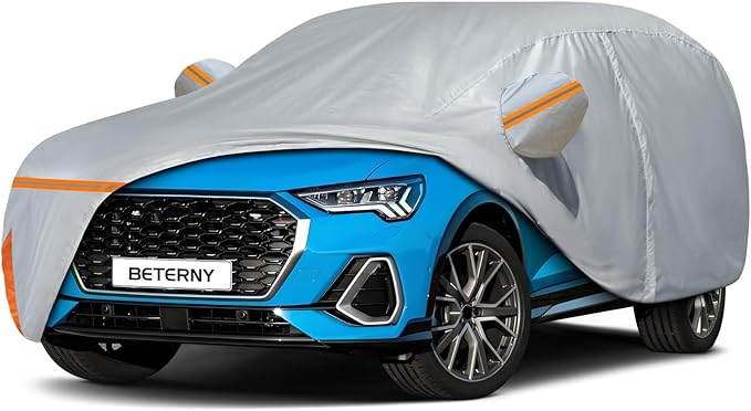 Car Cover for 2012-2025 Audi Q3/RS Q3, Waterproof Custom-fit All Weather Sun Rain UV Dust Snow Protection Outdoor Q3 Full Car Cover with Door Zipper and Cotton Lining-Gray