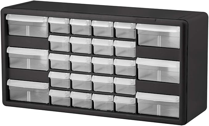 Akro-Mils 26-Drawer Plastic Drawer Storage Cabinet for Garage Organization, Bead Organizer, Building Bricks Storage, Teacher Toolbox, Makeup Organizer, 20" W x 6" D x 10" H, 10726 Black