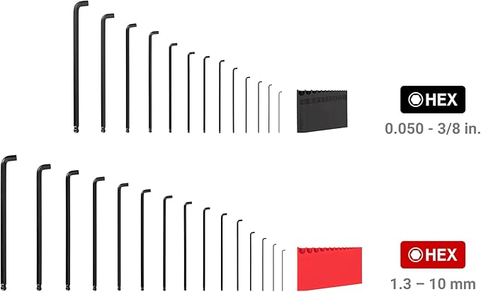 TEKTON Short Arm Ball End Hex L-Key Set with Holders, 28-Piece (0.050-3/8 in., 1.3-10 mm) | KLX91312