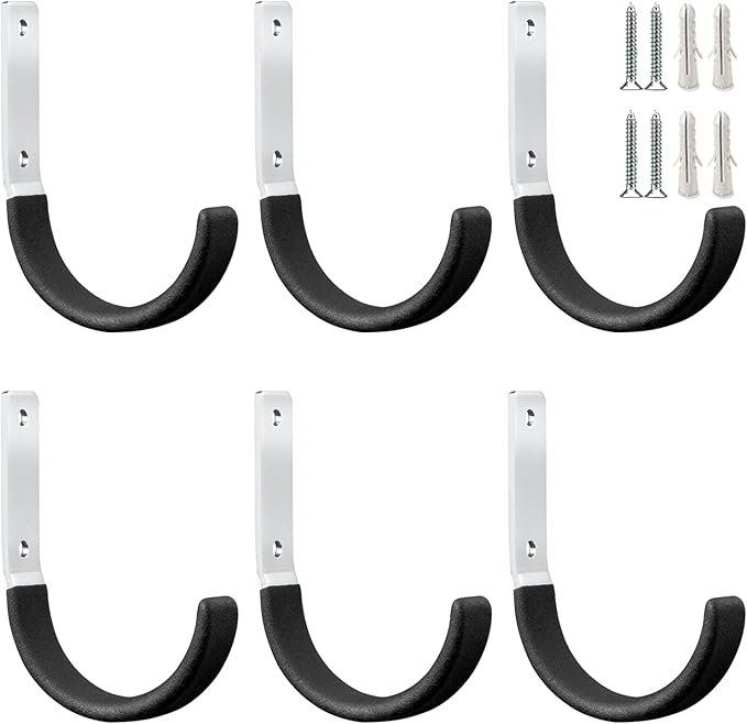 GeeWatom Heavy Duty Steel Garage Hooks,Garage Storage Utility Hooks,Heavy Duty Garage Garden Tool Organizer,Steel Wall Mount Hooks, Garden Hose Hanger, Small U Hooks (Black 6 Pack)