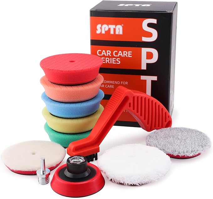 SPTA Drill polishing kit, 11Pcs 3-Inch Buffing Polishing Pads, Car Foam Drill Buffing Pad, Polishing Pads Kit, Buffer Polisher Kit for Car Polishing, Waxing, Sealing Glaze