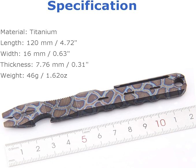 Titanium EDC Pry Bar with Nail Puller Bottle Opener Function with Pocket Clip EDC Tool (Multicolor)