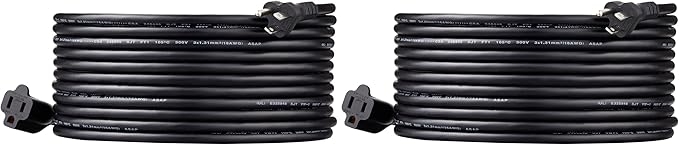 Amazon Basics Indoor Extension Cord, 3 Prong Outlet Extender Power Cord, 13 Amps, 125V, 25 Foot, Black, 2-Pack