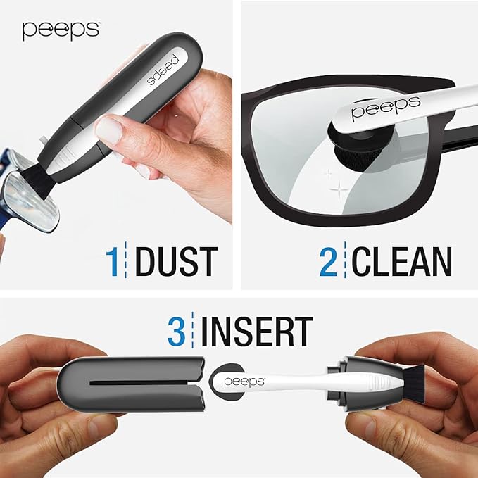 Peeps Glasses Cleaner - for Eyeglasses, Reading Glasses, and More - Lens Cleaner with Carbon Microfiber Tech-Injected Black-3 Count (Pack of 1)